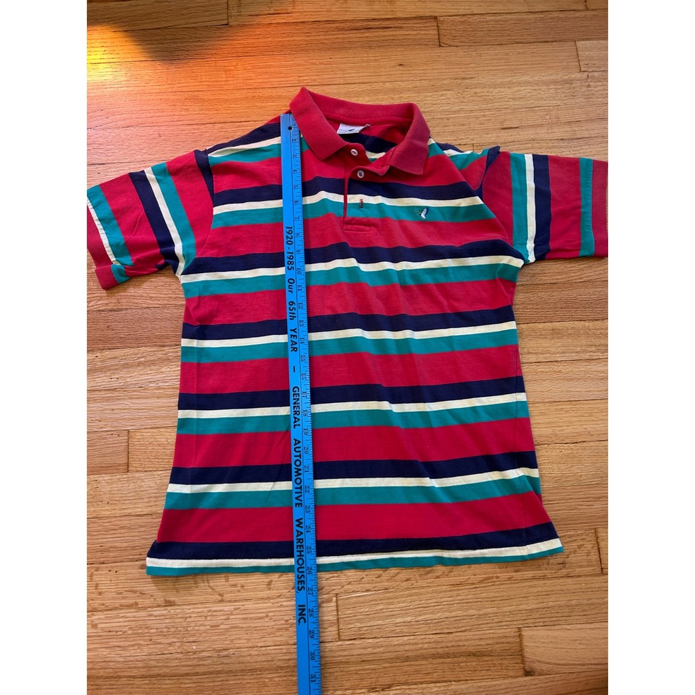 Vintage Flying Scotsman Striped Polo Shirt Mens Large Red Teal Duck Logo USA - Picture 5 of 8